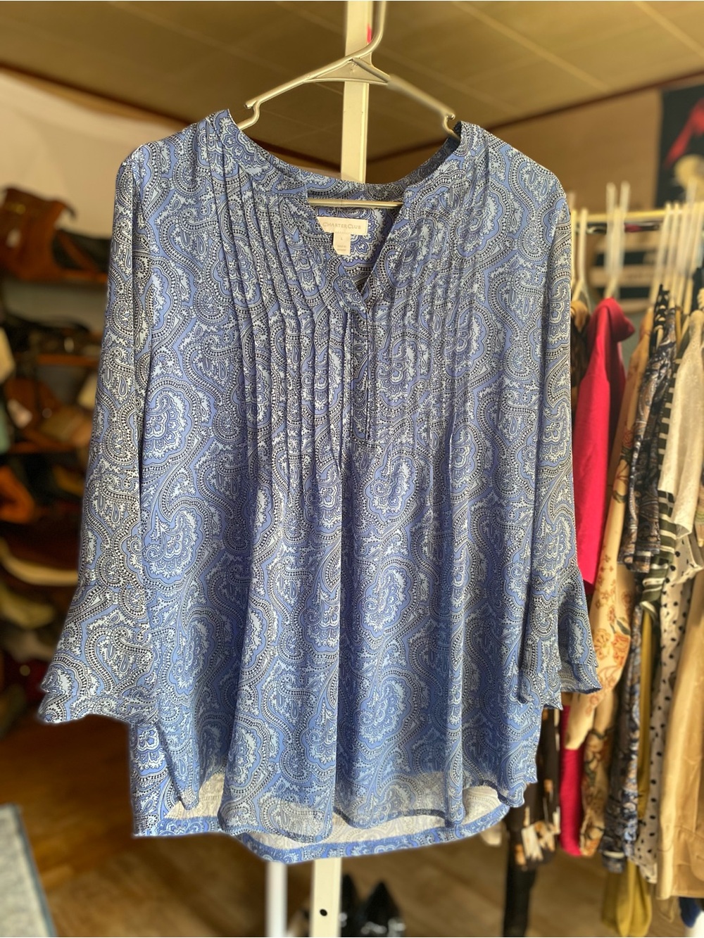 Charter Club Blue Paisley Pintuck Blouse